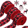 Decorazioni natalizie Decorazioni natalizie Nastro scozzese rosso e nero Stampato fiocco di neve Cravatta Ornamenti fiocco Nastro di lino imitazionecr Dhc0K