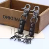 Keychains Steampunk Fashion Men Waist Hanging Keychain Metal Skull Holder Ring Genuine Leather Pendants Car Keys Chain Gothic Punk Jewelry