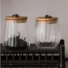 Garrafas de armazenamento Jar Handel Golden Golden Glass Transparent Milk Vertical Lines Para Restaurante Viagem para Larão de Comida em casa Cafe