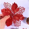 Christmas Decorations Christmas Decorations 11Cm Artifical Flowers Glitter Poinsettia For Tree Ornaments Fake Flower Decoration Year Dhw6P