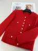 Sprężyna czerwona panele stałe tweedowa kurtka z długim rękawem okrągła szyja podwójne kieszenie na pojedynczą kurtki z pojedynczym kurtkami Krótka warstwowa przestrzeń A2N246386
