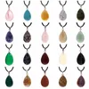 Colliers pendentifs 20 pièces/ensemble pendentifs en pierre coeur et goutte d'eau perles de couleur assorties breloques en cristal avec cordon en cuir noir de 18 pouces