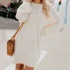 Kvinnors tröjor chic kvinnor klänning Autumn Solid Color O Neck Sweater Fluffy Loose Kne-Length Dress Soft Thin Loose Sweater Dress for Women Party J220915