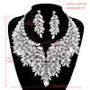 Wedding Jewelry Sets Luxurious Dubai Style Crystal Statement Bridal Silver Color Prom Necklace Earring Christmas Gift