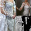 Appliques in pizzo Sirena Abito da sposa da donna Gioiello Sheer Maniche lunghe Abiti da sposa Custom Made Treno staccabile Arabo Abiti da Noiva