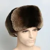 Basker herr vinter hattar öronflikar ryska riktiga päls hatt av naturlig rex chinchilla äkta läderbomber h208