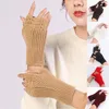 Guantes Retro sin dedos de invierno para mujer, mitones de punto de lana cálidos, Guantes cortos elásticos elegantes para muñeca y brazo, medio dedo