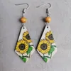 Dangle Earrings Wood Beaded Bloomed Floral Sunflower Printed Arrowhead Kite For Women Trendy Bohemian Drop Gifts