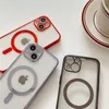 Magsafe Transparent Cases for Apple iPhone 14 Pro Max Plus 13 12 Mini 7 8 XS Plated Magnetic Phone Cover 11 Colors