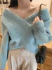 Swetery kobiet Kimotimo jesienne zimowe sweter kobiety przekraczają vhals z ramion dzianin sweter koreański elegancki elegancki projekt damski projekt solidne swetry J220915