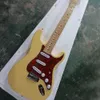 6 Strings Yellow Electric Guitar with Red Pearled Pickguard Maple Fretboard SSS Pickups Customizable