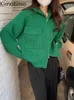 女性のセーターキコティモバッグダブルジッパーセーターベスト女性秋の冬の固形ラペルニットジャケット韓国シック長袖デザイントップJ220915