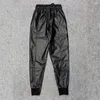 Herrbyxor vinter h￶st faux l￤der harem manlig elastisk midja blyertsbyxor high street mens svettbyxor cyklister pu