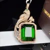 Foydjew luxe Phoenix paon avec artificielle émeraude princesse carré vert diamant collier pour les femmes