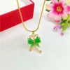 Pendant Necklaces Butterfly Green Stone Chain Yellow Gold Filled Fashion Gilrs Pretty Gift