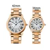 Montres de couple à la mode pour hommes et femmes, montre-bracelet en acier inoxydable et diamant, taille 42MM 34MM