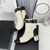 2022 Designer Channel Boots Schuhe Nude Black Pointed Toe Mid Heel Long Short Boots Schuhe mmW