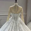 2023 Saudi Arabic Wedding Dress Lace 3D Flower Crystal Bridal Gowns Custom Made Sheer Neck Long Sleeves Vestido de Novia