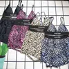 Bralette con correas de letras para mujer, conjunto de pantalones cortos de leopardo Sexy, Tops de playa con tirantes a la moda de verano