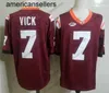 Virginia Tech Hokies personnalisé # 7 Michael Vick 5 Tyrod Taylor 17 Kam Chancellor 25 Frank Beamer 78 Bruce Smith Maillot rouge retraité