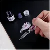 Penne stilografiche Vintage Handmade Art Elegant Crystal Floral Glass Dip Pen Sign Penne a inchiostro Regalo 201202 Drop Delivery Office School Busine Dhznv