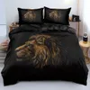 Conjunto de roupa de cama capa de edredom Black Lion lençol travesseiro conjunto de três peças 221124