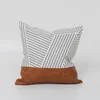 Kudde pu läder lapptäcke brun vit täcke bomullsgeometriska täcker dekorativa för soffa stol sovrum 45x45 cm/35x50 cm