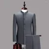 Men's Suits Men's Stand Collar Chinese Style Slim Fit Two Piece Suit Set / Male Zhong Shan Blazer Jacket Coat Pants Trousers 2 Pcs