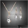 Earrings Necklace Crystal Diamond Water Drop Necklace Earrings Jewelry Sets Gold Chain Necklaces For Women Fashion Wedding Gift Del Dhhla