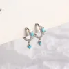 Hoop Earrings Girls' Lovely Small Blue CZ Stone Shiny Crystal Stud Tiny Huggie Trendy Hoops Charming Earring Piercing Accessory
