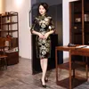 Abbigliamento etnico 6 colori 5XL Plus Size Qipao cinese Donna Velluto Cheongsam Abiti da banchetto stile manica lunga rosso nero