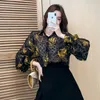 Women's Blouses Vintage Floral Print Women's Shirts Spring Autumn Long Sleeve Button Up Top Korean Fashion Ladies Casual Loose Chiffon