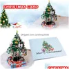 Décorations de Noël Décorations de Noël Merry Vintage 3D Laser Cut Up Paper Cartes de voeux personnalisées faites à la main Cadeaux Souvenirs Postc Dhaez
