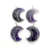 Anhänger Halsketten Natürliche Amethyst Silber Farbe Draht Wrap Handgemachte Baum des Lebens Mond Form Stein Anhänger Für Schmuck Großhandel 6 stücke