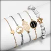 Charm Armband 5st Geometric Hollow Electric Map Conch Combination Layered Armband Set pärlstav mtiple stapelbara smycken Dr dhgarden dhu8j