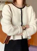Kadın Sweaters Kimotimo Chic Waffle Örgü Yelek Kadınlar Sonbahar Yuvarlak Boyun Hit Renk Kenar Gevşek Kazak Ceket Koreli Zarif Tüm Maç Yelekleri J220915