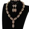 Brincos de colar Set Romantic Dubai Gold Copper Bracelet African Women Jewelry Brides Gift We214