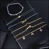 Charm Bracelets 6Pcs Fashion Simple Love Fivepointed Star Moon Combination Natural Stone Chain Bead Bracelet Set Handmade Bo Dhgarden Dhjf2