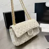 Bolsa CC 22FW Tweed Tassel Aba Dupla Bolsas Acolchoadas Designer de Luxo Bolsas Múltiplas Bolso Lã Ferragens de Metal Corrente de Couro Grande Capacidade Sacocolo Transversal de Ombro