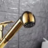 Küchenarmaturen Gold Wasserhahn Messing und kaltes Waschbecken Leitungswasser mit ausziehbarem Duschkopfmischer