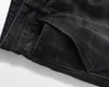 Calças jeans masculinas retas retas casual patchwork calças jeans pretas com bolsos