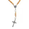 Pendant Necklaces Round Wood Bead Alloy Father St Benedict Crucifix Center Medal Catholic Rosary