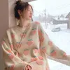 Kvinnors tröjor Kvinnlig tröja stickad 2021 Autumn Korean Fashion Strawberry Long Sleeves Jumper Women Sweet Ohals Loose Sweaters J220915