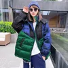 Kvinnors dikerockar 2022 Winter Down Cotton Coat Woman Fashion Splicing Hooded Jacket Womens Korean Loose Outerwear Warm Parka