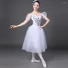 Costume da gonna per balletto per adulti da indossare sul palco per le donne, uniformi in filato da ballo, soffici maniche a sbuffo