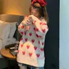 Kvinnors tröjor Kvinnlig tröja stickad 2021 Autumn Korean Fashion Strawberry Long Sleeves Jumper Women Sweet Ohals Loose Sweaters J220915