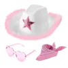 Berets 1set Women Men Cowboy Hat Riding Kerchief Sunglasses For Cosplay Party Solid Felt Jazz Supplies Adult