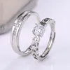 Wedding Rings Fashion Couple for Lovers verstelbare romantische kristal hart vrouwen eenvoudige zirkoon mannen ringband zilveren kleur