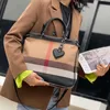 designer bag Jamhoo Bolsos de mano grandes informales para mujer Bolso de mensajero de lona a cuadros para damas Bolso de diseñador de color en contraste Maletín de viaje