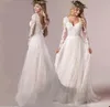 Robes de mariée élégantes A-ligne col en V dentelle manches longues dos nu demandeur couche fermeture éclair robe de cour sur mesure grande taille robe de mariée robes De Novia